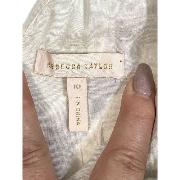 Rebecca Taylor Faux Wrap Ruffle Hem Dress Bow Silk Linen Sleeveless Size 10 - Picture 8 of 15